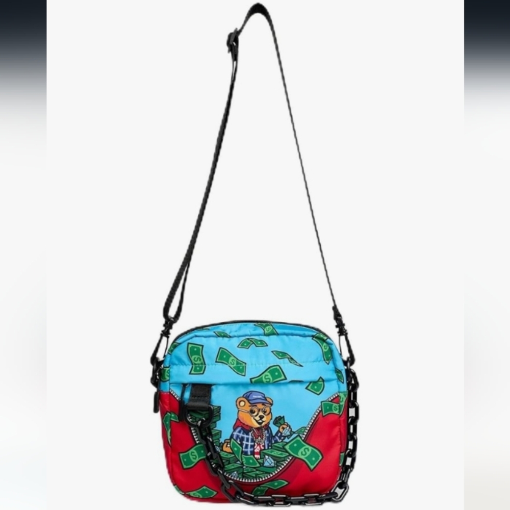 Reason Money Bear Adjustable Shoulder Bag with Black Chain. NWT.